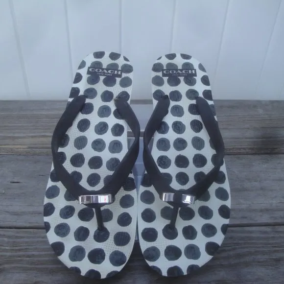 Coach Sandals Wedge 2&quot; Heel Platform Black with Polka Dots inside