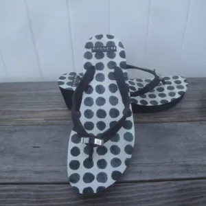 Coach Sandals Wedge 2&quot; Heel Platform Black with Polka Dots inside