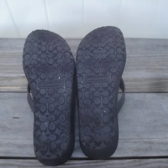 Coach Sandals Wedge 2&quot; Heel Platform Black with Polka Dots inside