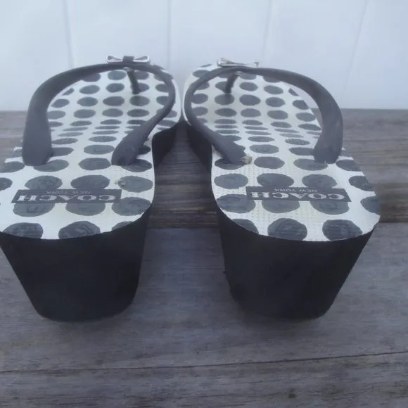 Coach Sandals Wedge 2&quot; Heel Platform Black with Polka Dots inside