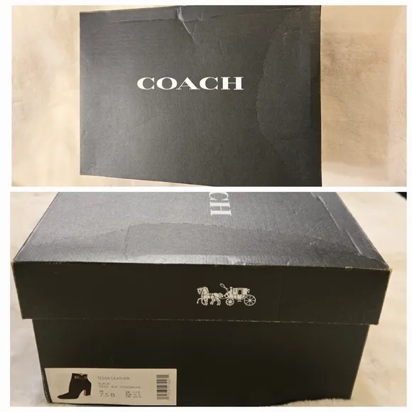 Coach Tessa Leather Black Heeled Boots Size 7.5 B  Style G5321 With Box