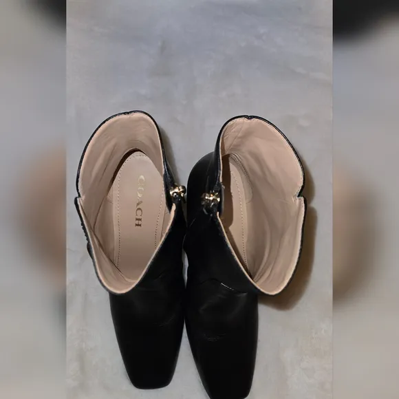 Coach Tessa Leather Black Heeled Boots Size 7.5 B  Style G5321 With Box