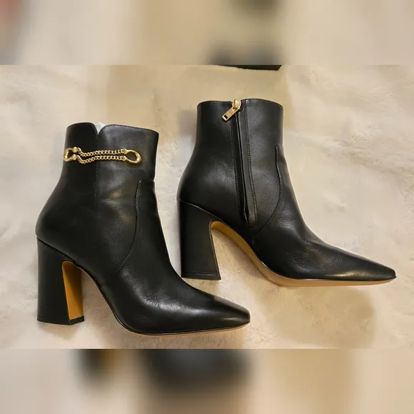 Coach Tessa Leather Black Heeled Boots Size 7.5 B  Style G5321 With Box