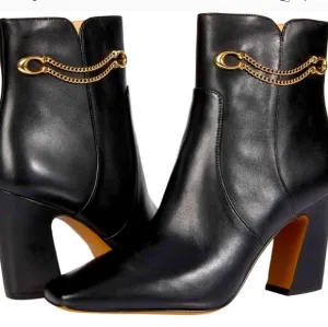 Coach Tessa Leather Black Heeled Boots Size 7.5 B  Style G5321 With Box