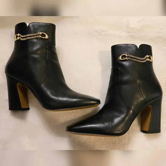 Coach Tessa Leather Black Heeled Boots Size 7.5 B  Style G5321 With Box