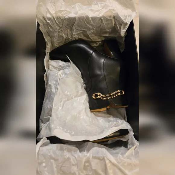 Coach Tessa Leather Black Heeled Boots Size 7.5 B  Style G5321 With Box