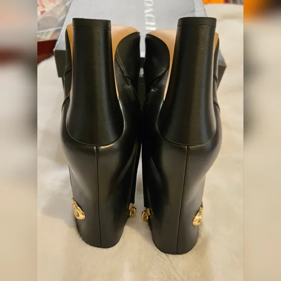 Coach Tessa Leather Black Heeled Boots Size 7.5 B  Style G5321 With Box