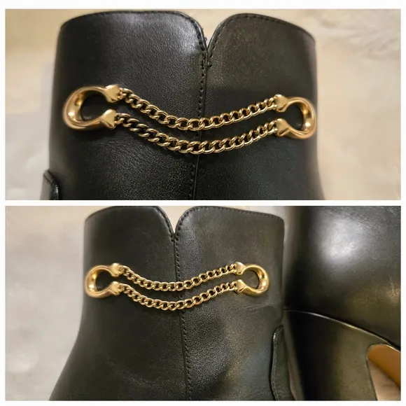 Coach Tessa Leather Black Heeled Boots Size 7.5 B  Style G5321 With Box