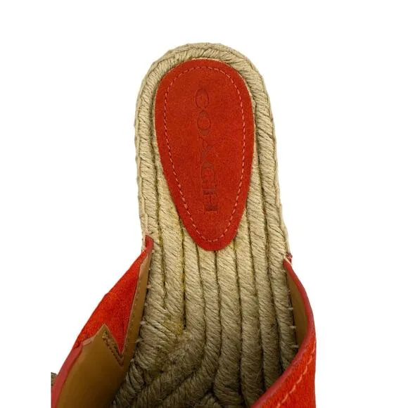 COACH Women’s 8M Claudia Suede Slide Sandals Deep Coral Leather NEW