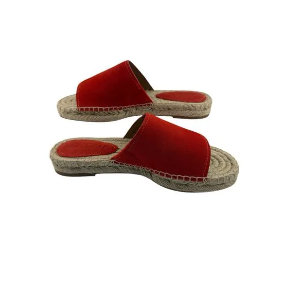 COACH Women’s 8M Claudia Suede Slide Sandals Deep Coral Leather NEW