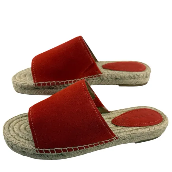 COACH Women’s 8M Claudia Suede Slide Sandals Deep Coral Leather NEW