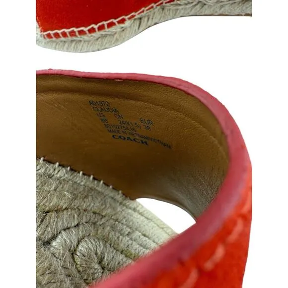COACH Women’s 8M Claudia Suede Slide Sandals Deep Coral Leather NEW