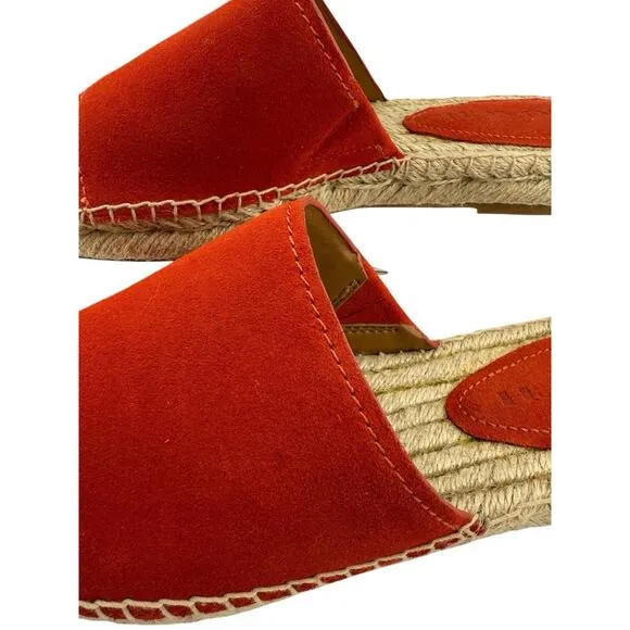 COACH Women’s 8M Claudia Suede Slide Sandals Deep Coral Leather NEW