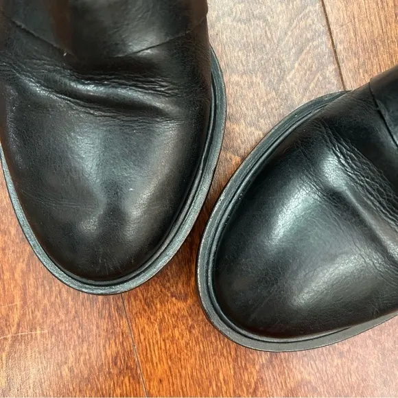 Coclico Mack Black Leather Boots, Faux Fur Tongue, Hook &amp; Eye Closure, Size 6.5