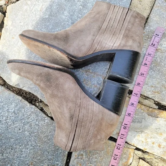 Coclico Tan Black Suede Pull On Ankle Bootie Heel Boots Size 39.5