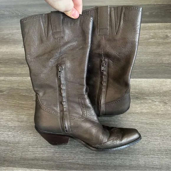 Coldwater Creek retro bronze brown leather cowboy boots