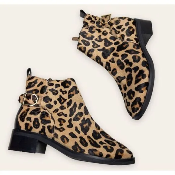 Cole Haan Boots Womens Size 6.5B Kimberly Waterproof Leopard Calf Skin Booties