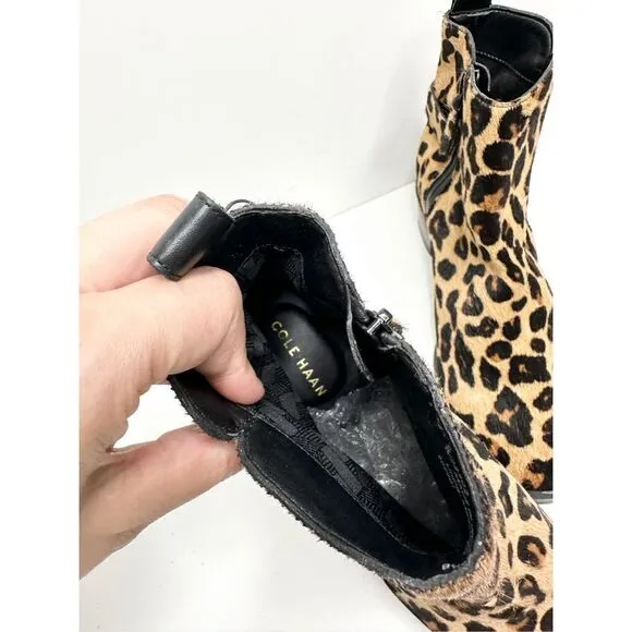 Cole Haan Boots Womens Size 6.5B Kimberly Waterproof Leopard Calf Skin Booties