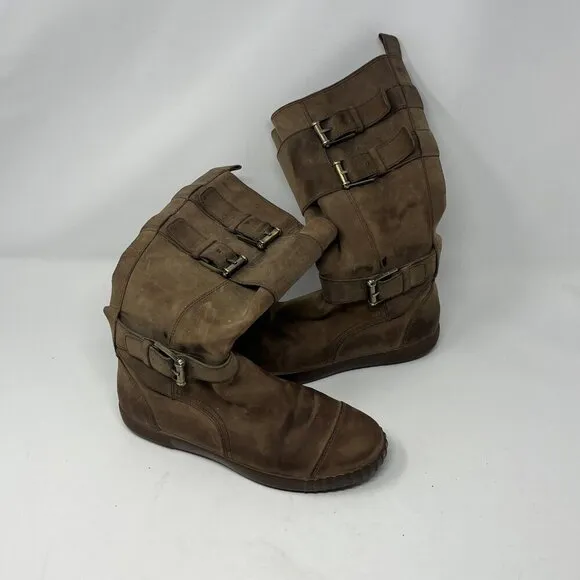 Cole Haan Colby flat boots high knee taupe leather 7.5 women
