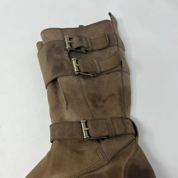 Cole Haan Colby flat boots high knee taupe leather 7.5 women