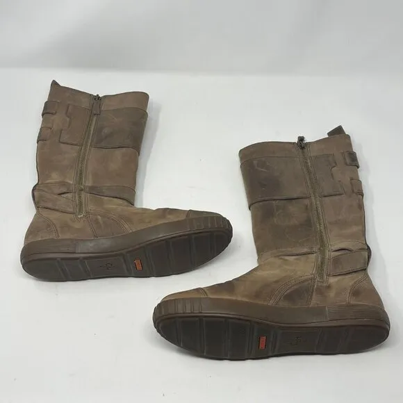 Cole Haan Colby flat boots high knee taupe leather 7.5 women