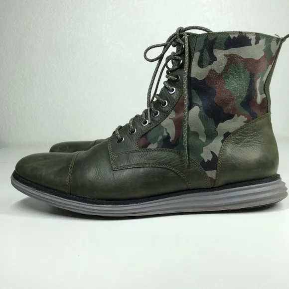 COLE HAAN Lunargrand Boots Green Camo Waterproof Grey Sole Men's (15)