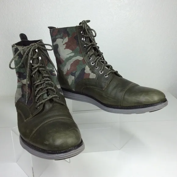 COLE HAAN Lunargrand Boots Green Camo Waterproof Grey Sole Men's (15)