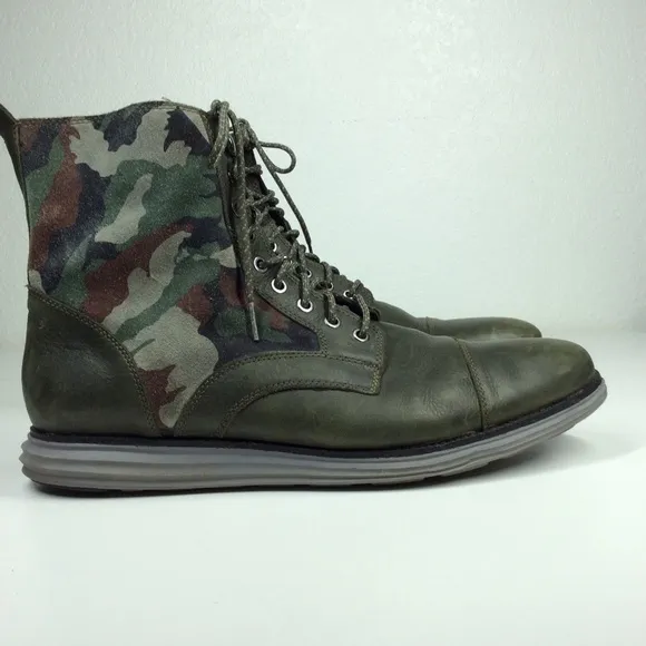 COLE HAAN Lunargrand Boots Green Camo Waterproof Grey Sole Men's (15)