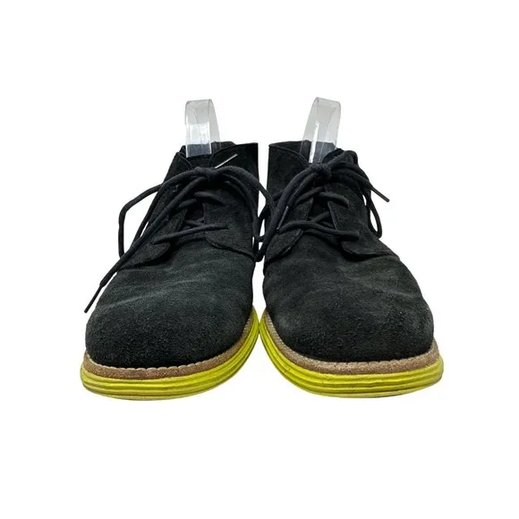 Cole Haan Lunargrand Chukka Boots Black Suede Ankle Almond Toe Lace Up Sz 7.5