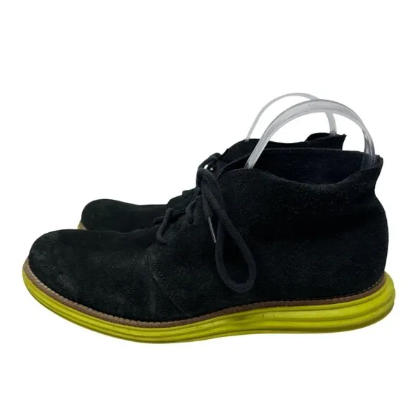 Cole Haan Lunargrand Chukka Boots Black Suede Ankle Almond Toe Lace Up Sz 7.5