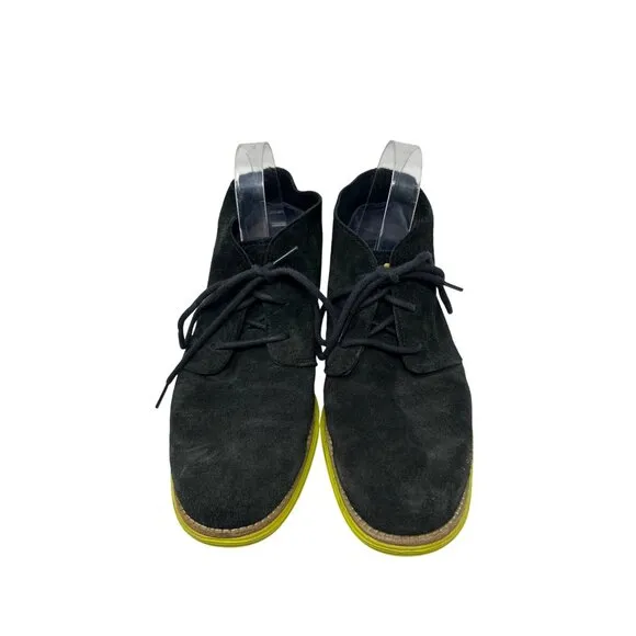 Cole Haan Lunargrand Chukka Boots Black Suede Ankle Almond Toe Lace Up Sz 7.5