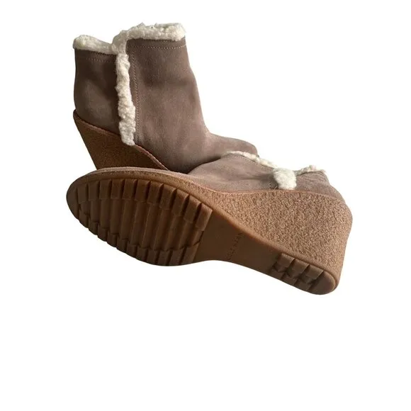COLE HAAN Tan Beige Suede Wedge Ankle Booties Boots Size 6.5