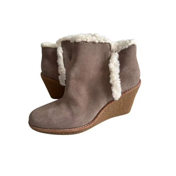 COLE HAAN Tan Beige Suede Wedge Ankle Booties Boots Size 6.5