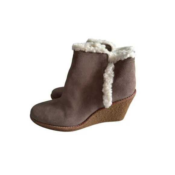 COLE HAAN Tan Beige Suede Wedge Ankle Booties Boots Size 6.5