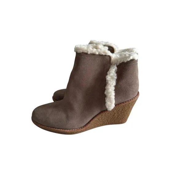 COLE HAAN Tan Beige Suede Wedge Ankle Booties Boots Size 6.5