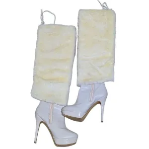 Colin Stuart Women's Cream Faux Fur Platform Stiletto Heeled Boot Size 6