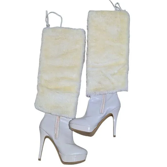 Colin Stuart Women's Cream Faux Fur Platform Stiletto Heeled Boot Size 6