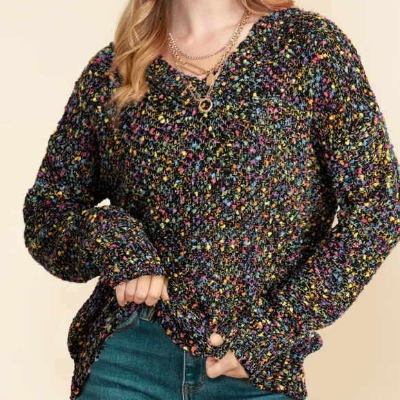 Confeti Pop Heathered Sweater - Black