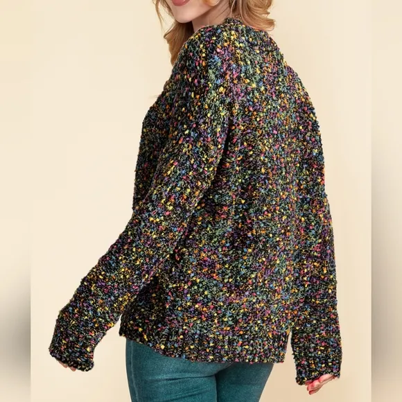 Confeti Pop Heathered Sweater - Black