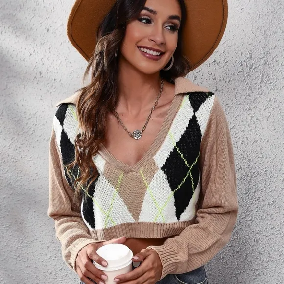 Contemporary Print Cropped Sweater