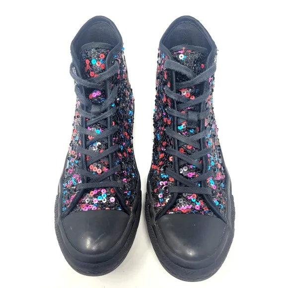 Converse Chuck Taylor Women's Sz 8 Black Sequin Skate Shoes Hi-Top Sneakers