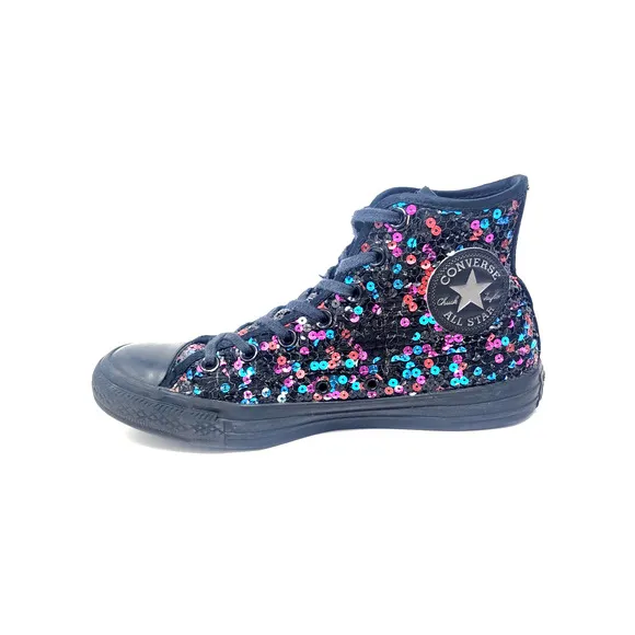 Converse Chuck Taylor Women's Sz 8 Black Sequin Skate Shoes Hi-Top Sneakers