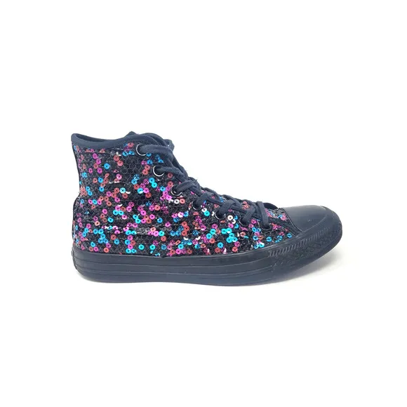 Converse Chuck Taylor Women's Sz 8 Black Sequin Skate Shoes Hi-Top Sneakers