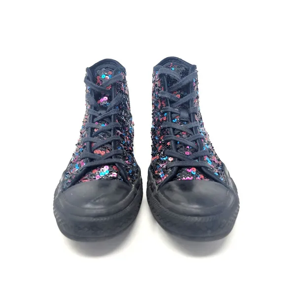 Converse Chuck Taylor Women's Sz 8 Black Sequin Skate Shoes Hi-Top Sneakers
