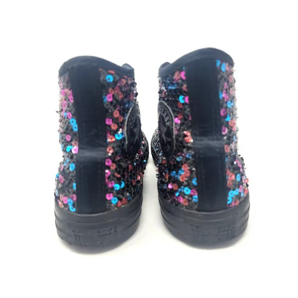 Converse Chuck Taylor Women's Sz 8 Black Sequin Skate Shoes Hi-Top Sneakers