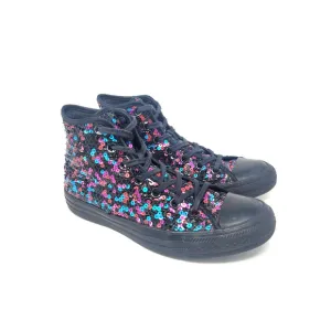 Converse Chuck Taylor Women's Sz 8 Black Sequin Skate Shoes Hi-Top Sneakers