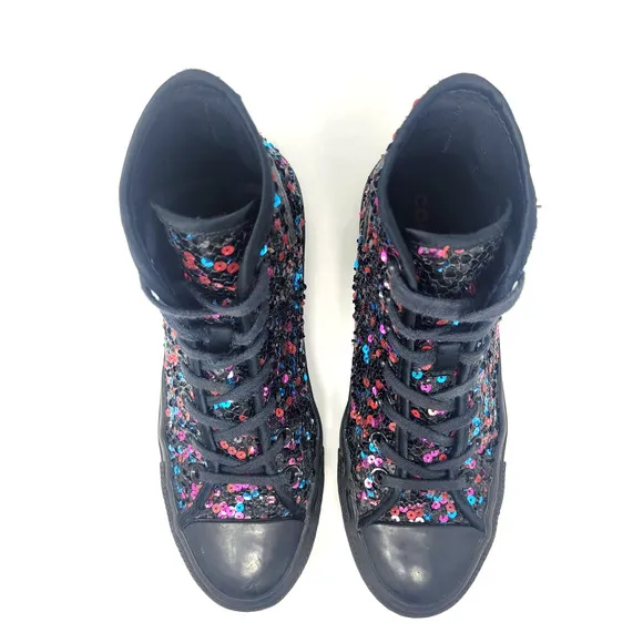 Converse Chuck Taylor Women's Sz 8 Black Sequin Skate Shoes Hi-Top Sneakers
