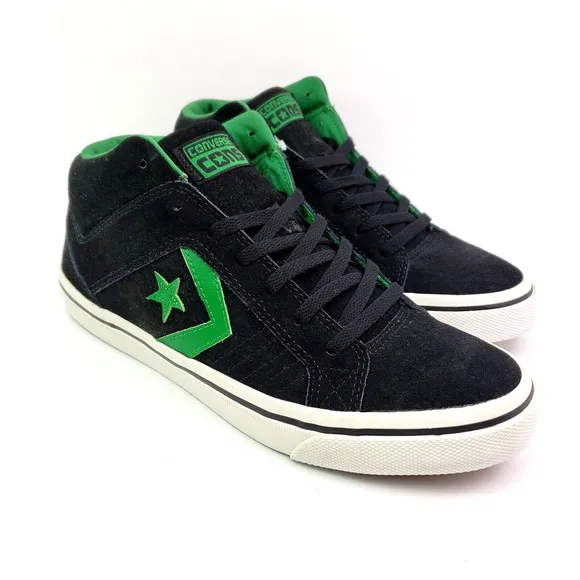 Converse Gates Mid Mens Sz 8 Women Sz 9.5 Black Green Suede Skate Sneaker Shoe