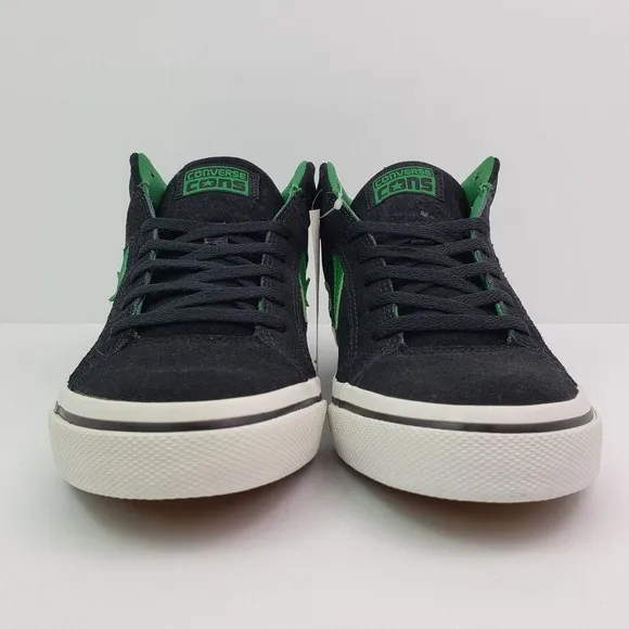 Converse Gates Mid Mens Sz 8 Women Sz 9.5 Black Green Suede Skate Sneaker Shoe