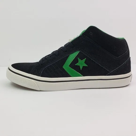 Converse Gates Mid Mens Sz 8 Women Sz 9.5 Black Green Suede Skate Sneaker Shoe